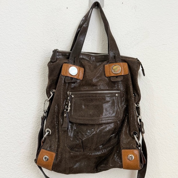 Vintage B. MAKOWSKY  Two Tone Brown Genuine Leather Slouchy Satchel Crossbody - Picture 1 of 16